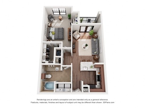 Floor plan for 1 bed, 1 bath, 767 sqft